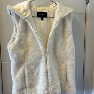 Express Faux cream Fur zip up hooded vest, Med